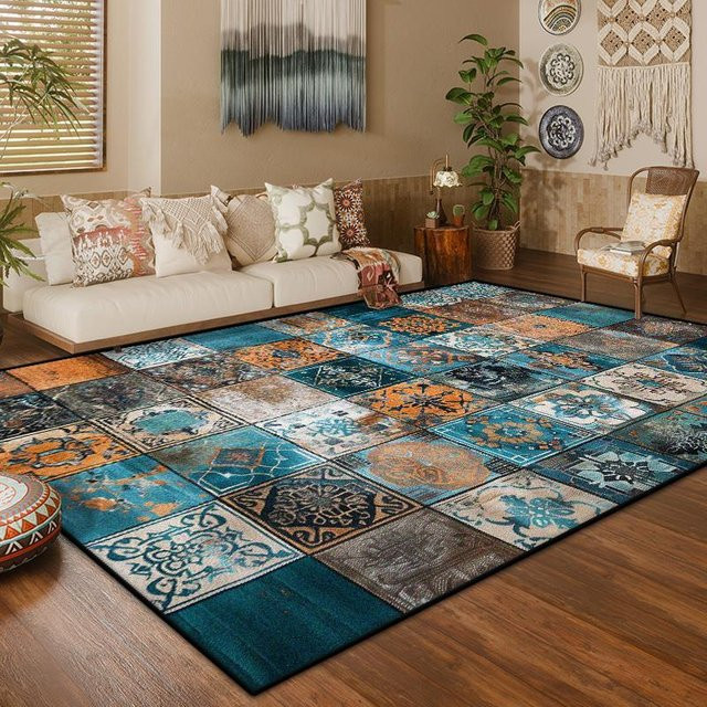 Wucifang Jewelry Teppich in Boho-Design mit geometrischem Retro-Muster, Waschbar und Rutschfest, Mehrfarbig, Breite: 60 cm, Länge: 90 cm - Bild 1