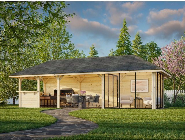 Palmako Pavillon Bianca Set 516 Slide Plus aus lackiertem Fichtenholz in Weiß, B/T: 876 x 300 cm - Bild 1