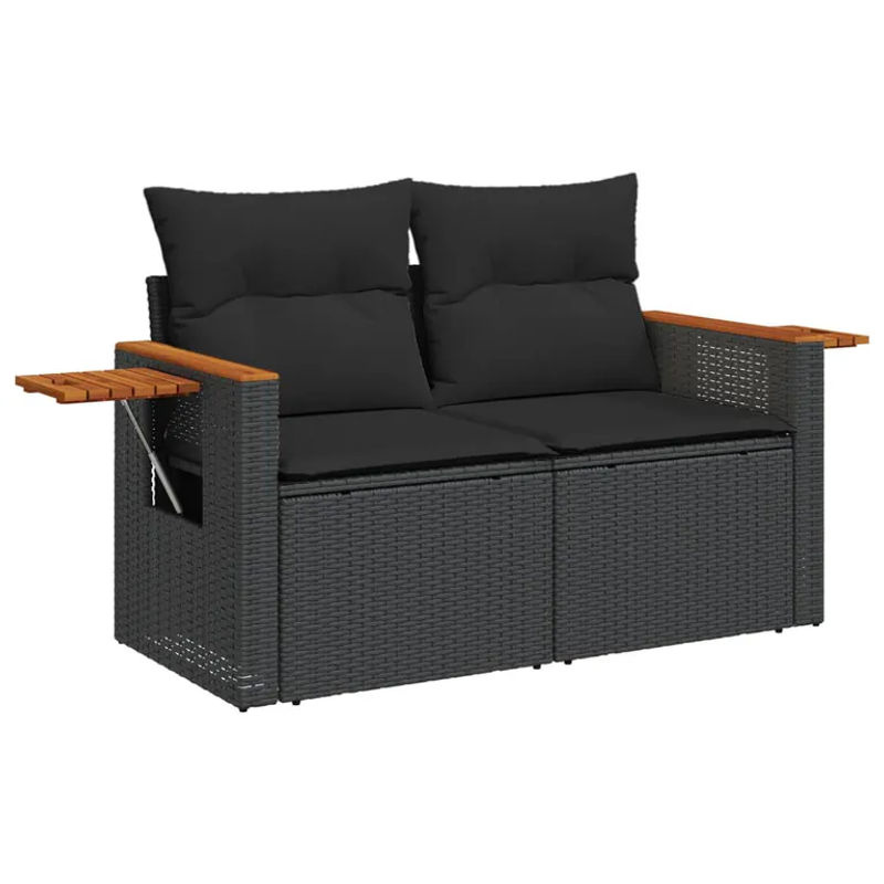 vidaXL 3-tlg Garten-Sofagarnitur aus Polyrattan in Schwarz mit Kissen und Armlehnen - Bild 2