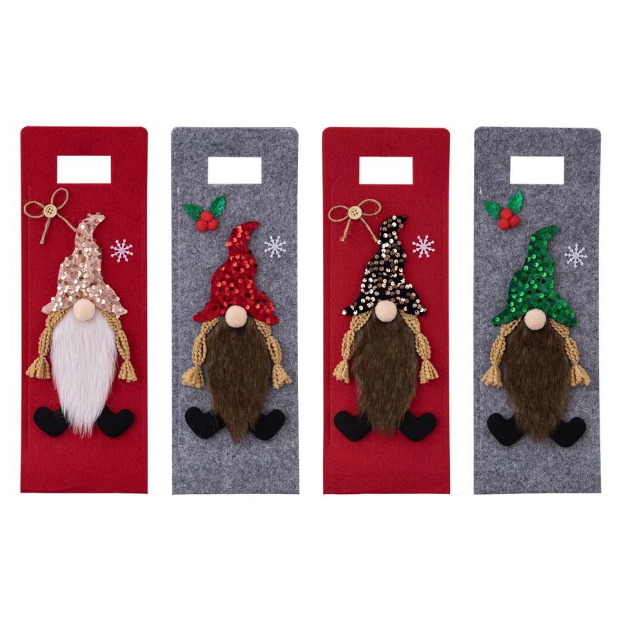 Joy-enlife Weihnachtliche Gnome Weinflaschenhülle aus Textil in Mehrfarbig für deine Tischdekoration - Bild 3