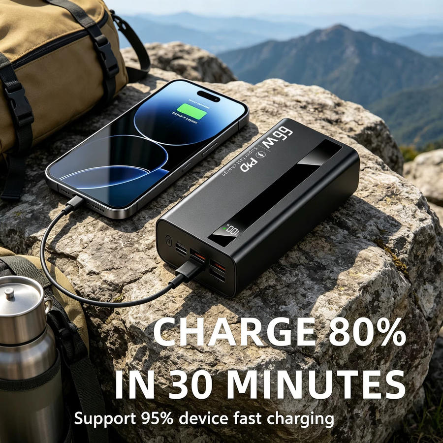 InTessry Powerbank mit 60000mAh Superkapazität, 66W Schnellladefunktion, digitale Anzeige und weißem Lithium-Polymer-Akku für mehrere Geräte - Bild 5