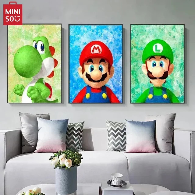 Potdemiel Super Mario Bros Wanddeko Leinwand Poster mit Luigi und Yoshi in Mehrfarbig - Bild 1