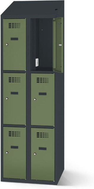 rotstahl Fächerschrank mit Ladefunktion und 6 Fächern in Hellgrün mit anthrazitgrauem Korpus, B: 80 cm, H: 200 cm - Bild 1