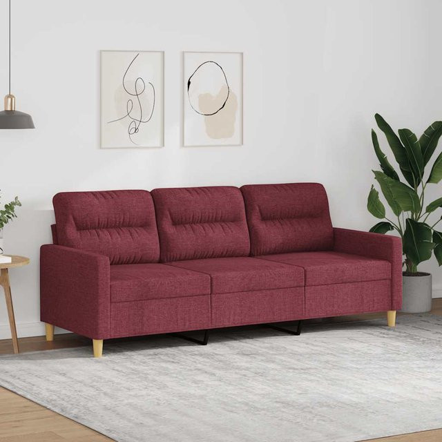 vidaXL 3-Sitzer-Sofa modern in Weinrot mit Stoffbezug und Metallrahmen - Bild 3