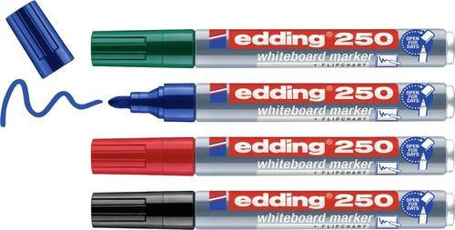 Edding Whiteboardmarker 250 Set mit 4 Farben: Blau, Grün, Rot, Schwarz - Bild 1