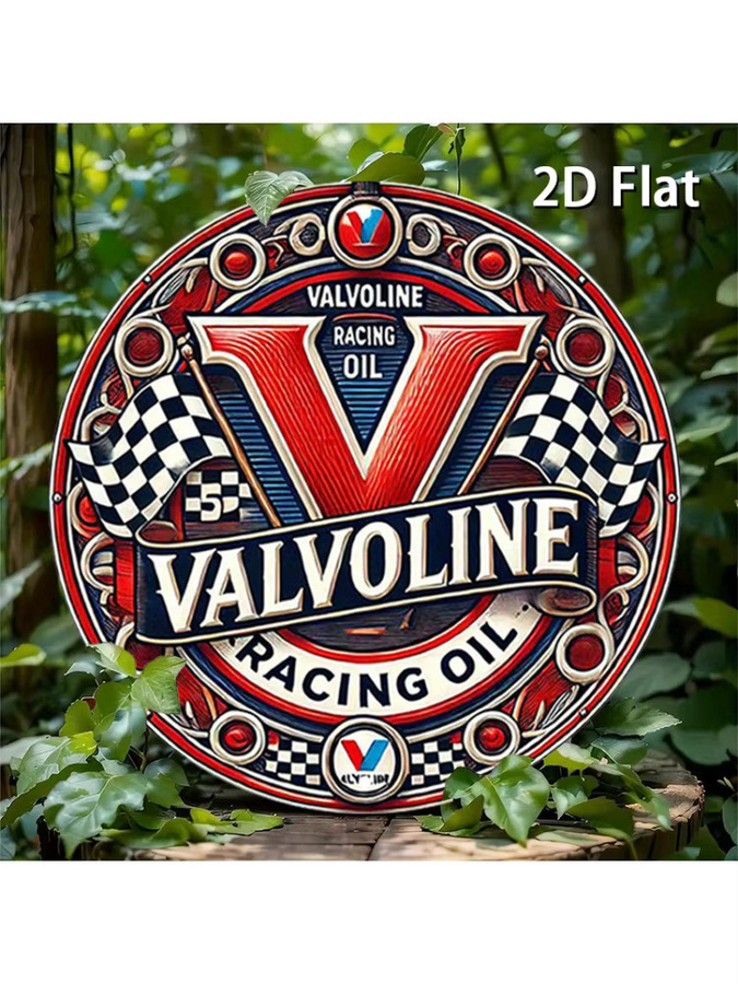 Valvoline Racing Oil Metall-Blechschild mit karierter Flagge und rotem V-Logo in Rot und Multicolour, Durchmesser: 20 cm - Bild 7