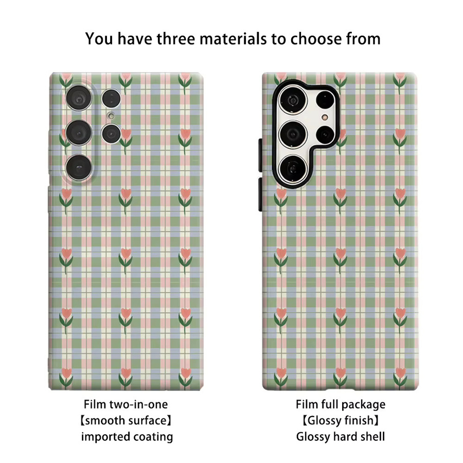 Stoßfeste Samsung Galaxy Handyhülle mit kariertem Tulpen-Gitter-Design in Multicolour für Galaxy S25 Ultra, S24 und S23 Ultra Plus - Bild 2