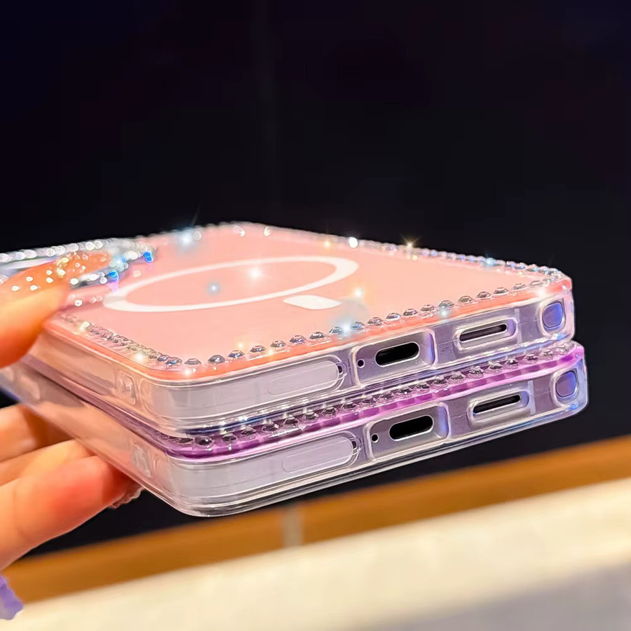 Bling Diamond Glitter Handyhülle für Samsung Galaxy S26 Ultra S25 S24 Plus FE S23 Ultra mit MagSafe Magnetisch in Pink mit Shining Heart Stars Design - Bild 2