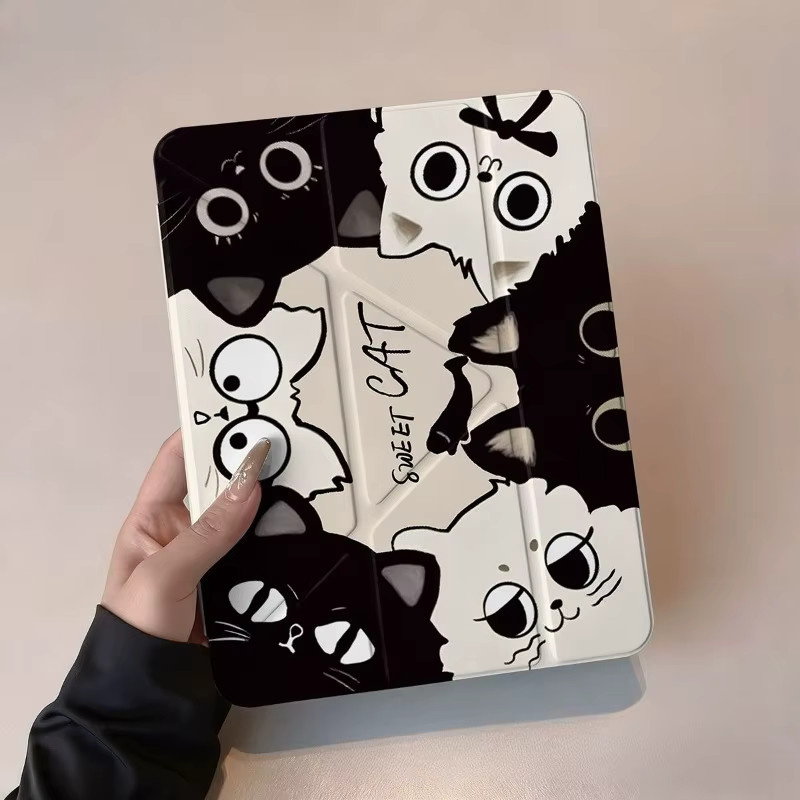 Stoßfeste Samsung Tablet Hülle mit Schwarz/Weiße Katze Design für S9 FE, S7, S8 Plus, S10, S6 Lite und Tab A11 Plus, A9 8,7 Zoll - Bild 2