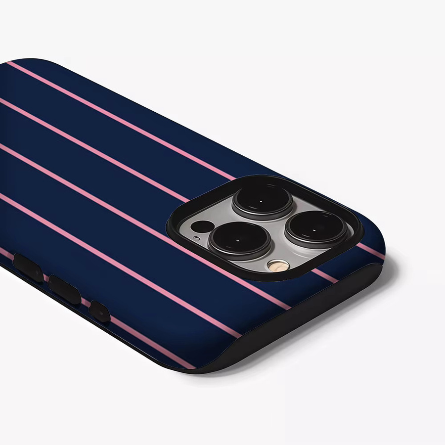Potdemiel iPhone Handyhülle mit marineblauen und rosafarbenen Streifen und doppellagiger Rückseite für iPhone 16, 15, 14, 13, 12, 11 und Pro Max Plus - Bild 3