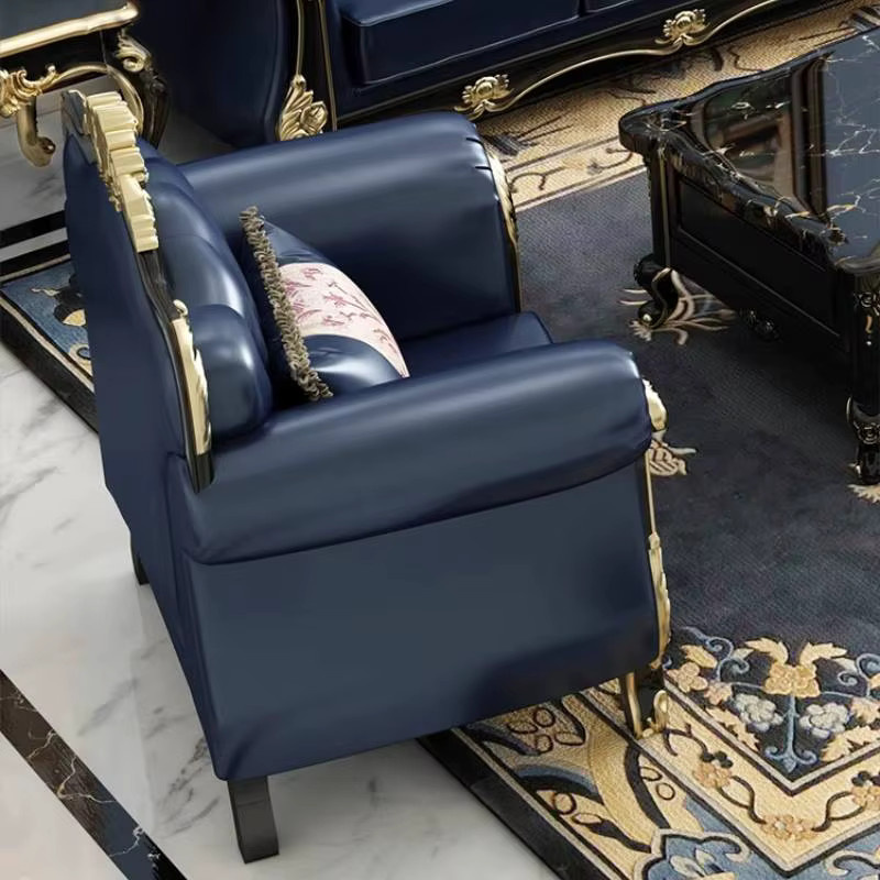 ZHIO Skandinavisches Wohnzimmersofa aus Kunstleder mit passenden Dekokissen in Blau oder Rot - Bild 2