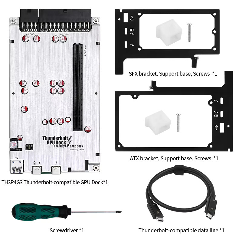 Caturda GPU Docking Station Thunderbolt-kompatibel, PCI-E X16 externe Grafikkarte für Laptop und Notebook, Farbe: Silber - Bild 2