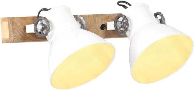 vidaXL Wandlampe im Industriestil aus Eisen und Mangoholz, Farbe: Weiß/Braun, E27, B: 45 cm, H: 25 cm, T: 25 cm - Bild 1
