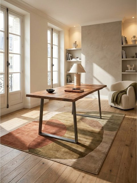 KADIMA DESIGN Schreibtisch aus Massivholz Akazie mit Baumkante und Trapezgestell, braun, B/T/H: 140 x 80 x 76 cm - Bild 1