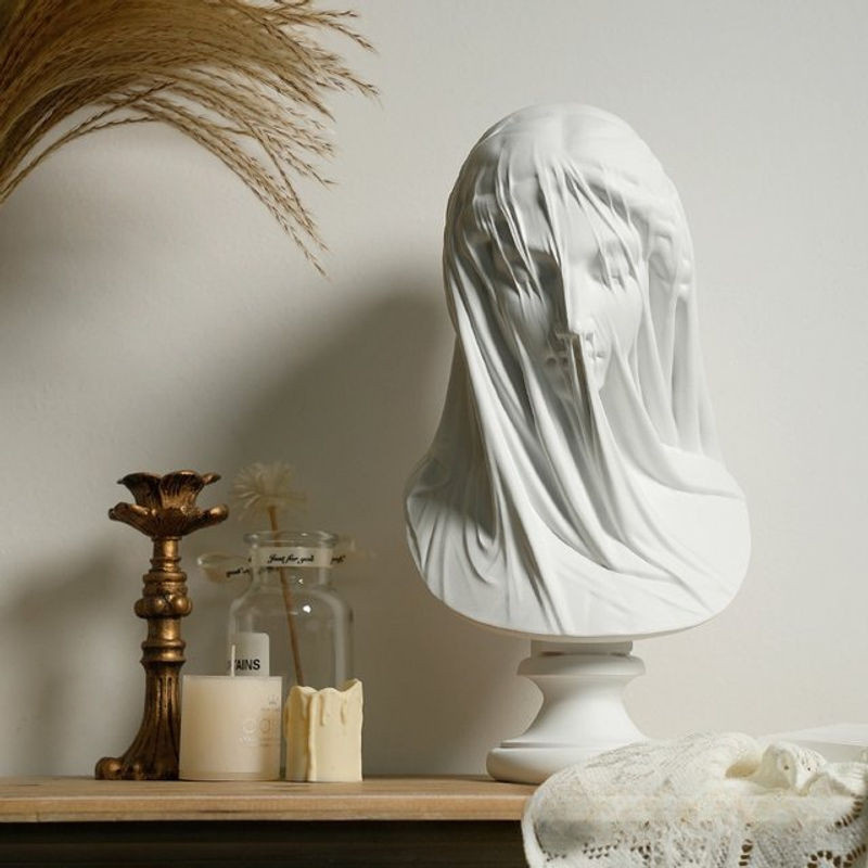 Verschleierte Dame Büste als griechische Göttin Statue in Weiß aus Kunstharz zur Dekoration von Wohnzimmer, Schreibtisch oder Bücherregal - Bild 1