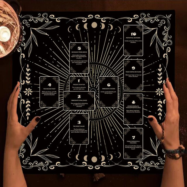 LVJIA Altartuch mit Keltischem Kreuz und Mond-Motiv für Tarot und Wahrsagerei, Boho Tischdecke für Hexen-Dekoration - Bild 1
