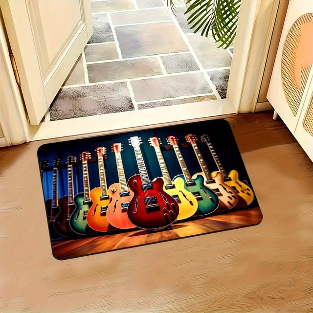 VIKAMA Fußmatte mit buntem Gitarrenmuster, rutschfest und maschinenwaschbar, multicolor Druckteppich für drinnen und draußen - Bild 1