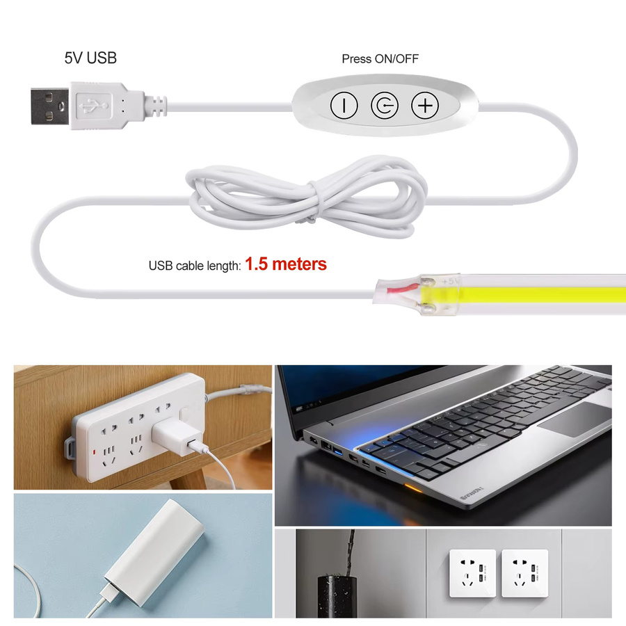 GAHADA COB LED-Streifenlicht mit USB-Anschluss, dimmbar, Warmweiß, 5V - Bild 3
