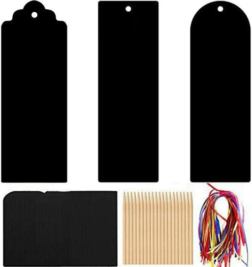 Cemoon Communication DIY Regenbogen-Kratzpapier-Kunstset mit 48 Kratz-Lesezeichen, 48 Bändern und 24 Holz-Stylus in Multicolour - Bild 1
