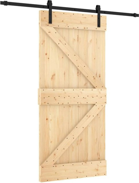 vidaXL Schiebetür aus Massivkiefer in Natur und Schwarz, B: 95 cm, H: 210 cm - Bild 1