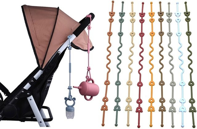 Baby-Schnullerkette mit Silikon-Halterung und Sicherheitsgurten in Braun und Multicolour - Bild 1