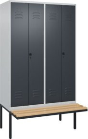 C+P PSA Doppel-Spind Classic PLUS Sitzbank mit 4 Abteilen aus Buche-Hartholz und Stahl, B/T/H: 212,0 x 120,0 x 81,5 cm, Anthrazit/Grau - Bild 1
