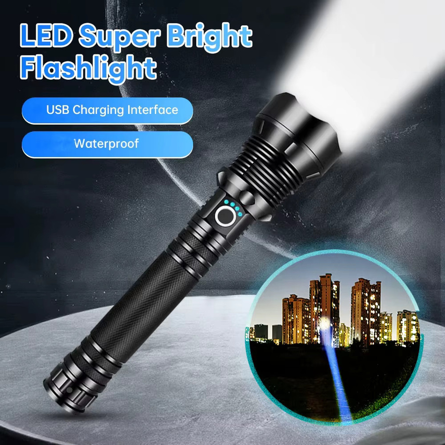 KENSUN Taktische LED-Taschenlampe in Schwarz mit USB-Ladefunktion und Zoom für Outdoor und Camping - Bild 3