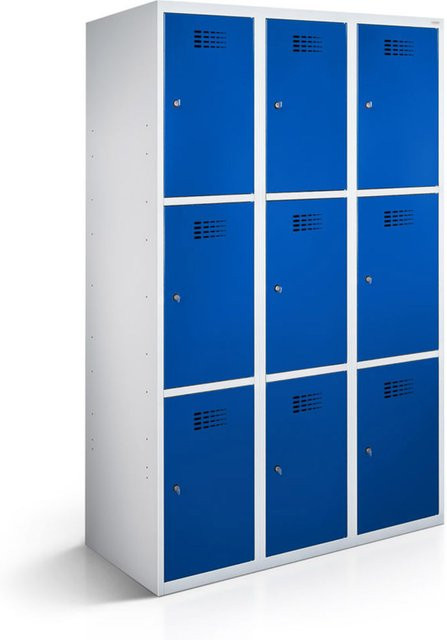 rotstahl Fächerschrank mit 9 Fächern in Dunkelblau und lichtgrauem Korpus, B/T/H: 120 x 50 x 180 cm - Bild 1