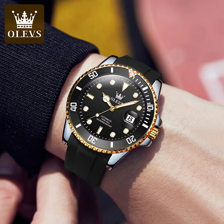 OLEVS Armbanduhr, mechanisch, Silikon-Armband, Schwarz, Herren - Bild 2