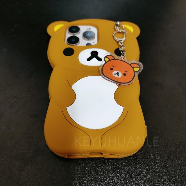 Rilakkuma Silikon Handyhülle mit Schlüsselanhänger für Samsung Galaxy S25 Ultra S24 S23 Plus S24 Ultra in Braun - Bild 1