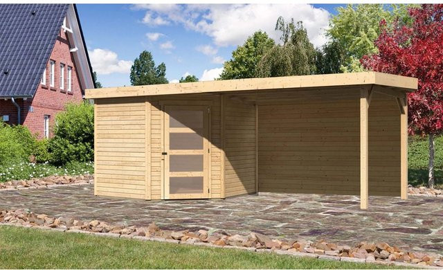 Karibu Holz-Gartenhaus Linköping mit Flachdach in Natur, Unbehandelt, B: 242 cm, T: 238 cm, H: 218 cm - Bild 1
