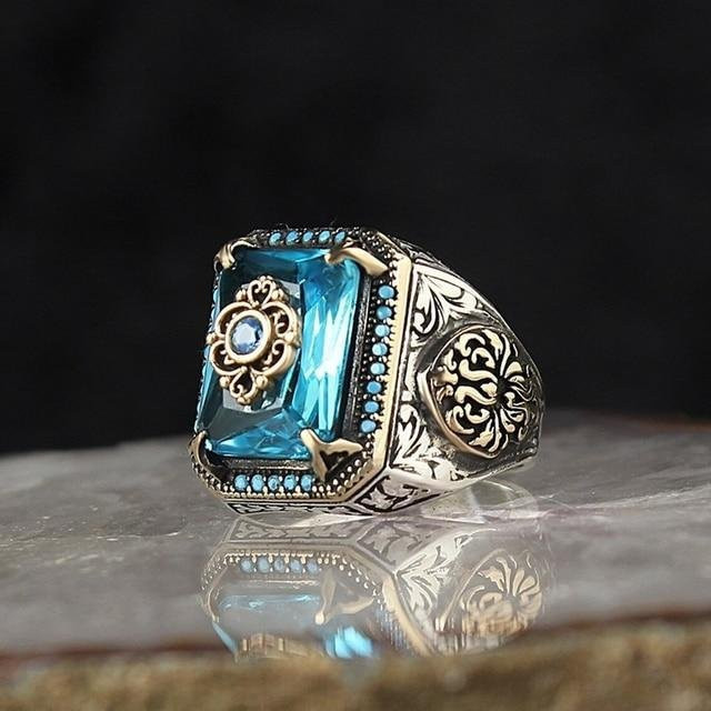Ring Herren, Kupfer, Smaragd, Saphir, Zirkonia, gray - Bild 1