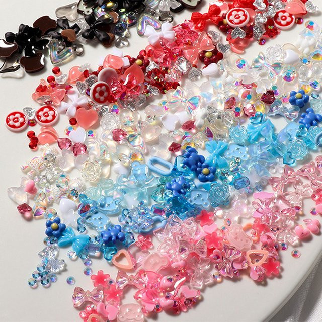 felaxuu Nagel-Charms, 50 Stück, Herz-Schleife, Bärenform, bunt, Glänzend - Bild 1