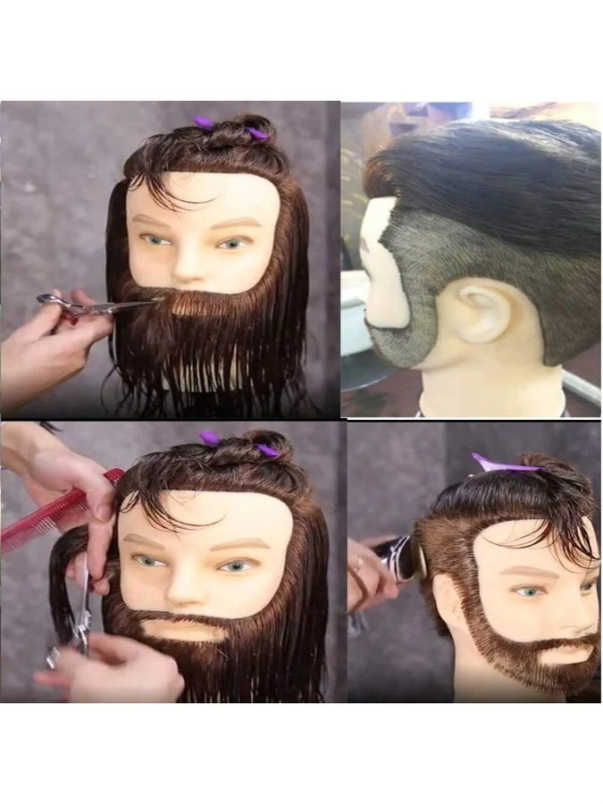 XCJIEN Mannequin Kopf mit Haar und Bart, Herren, 100% menschliches Haar - Bild 3