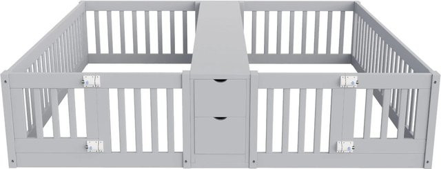 Merax Kinder Hochbett aus Holz mit Schubladen und Sicherheitsgitter in Grau und Weiß, B/T/H: 90 x 200 x 120 cm - Bild 1