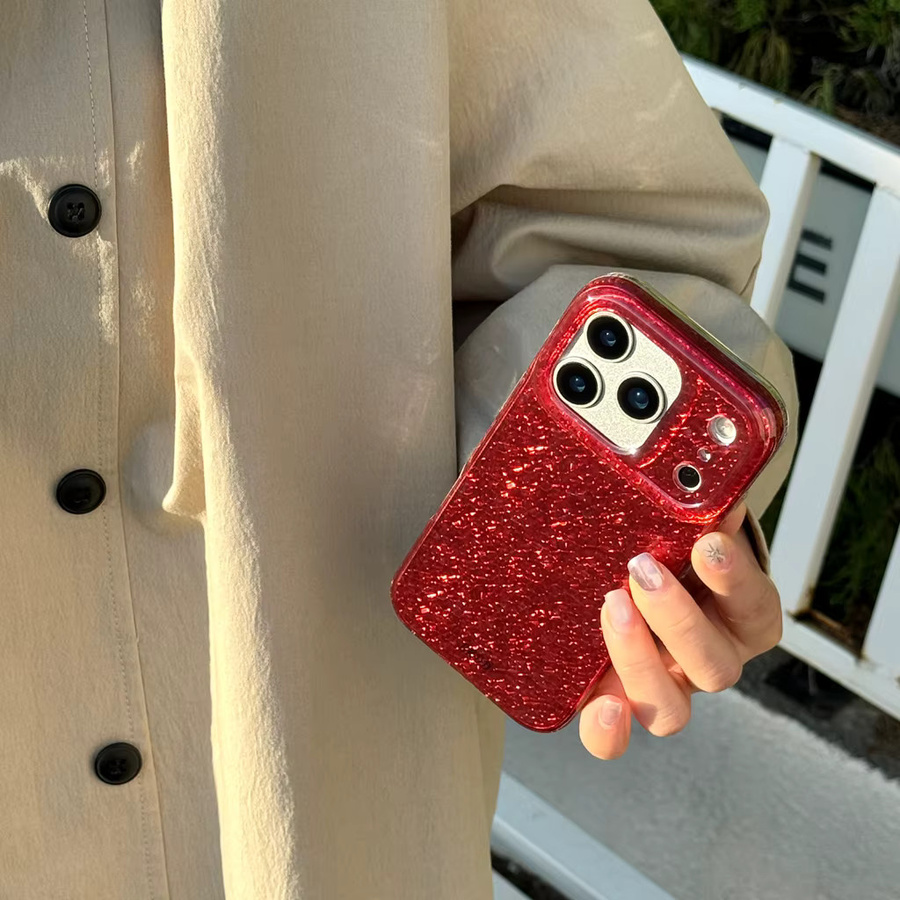 Stoßfeste Apple iPhone Schutzhülle mit glänzender roter Pailletten-Textur für iPhone 17, 16, 15 und 14 Pro Max - Bild 4