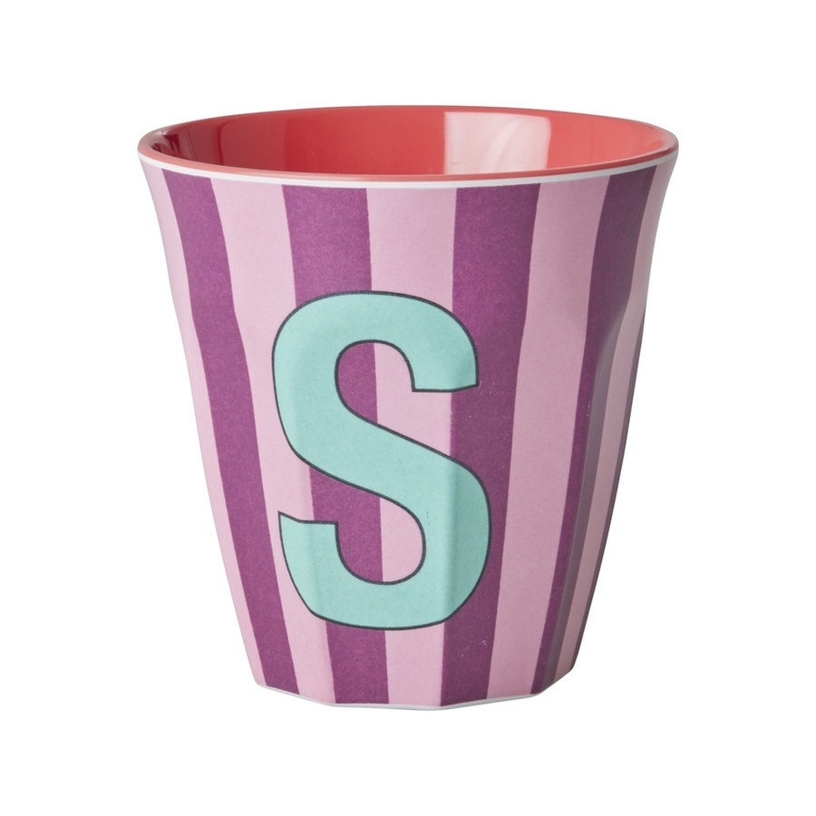 Rice Melamin Becher Buchstabe S Streifen Pink 250ml - Bild 1