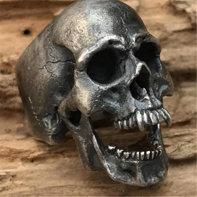 Ring Totenkopf, Edelstahl, Schwarz, Herren, Vintage - Bild 1