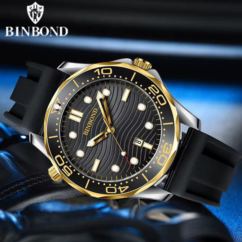 BINBOND Armbanduhr Quarz, Gold, Kautschuk, Herren - Bild 1