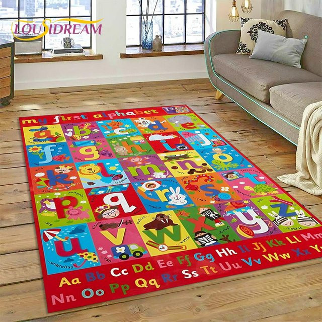 HGHT ABC Alphabet Kinder Krabbelteppich mit Cartoon-Design, rutschfeste und waschbare Spielmatte für Spielzimmer, Wohnzimmer oder Schlafzimmer, Multicolor, Breite: 80 cm, Länge: 120 cm - Bild 1