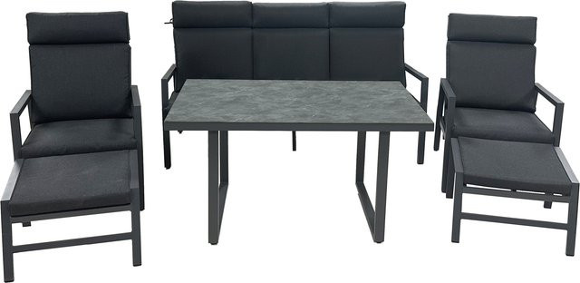 6-teilige Lounge-Sitzgruppe Greemotion Canberra aus pulverbeschichtetem Aluminium in Schwarz und Grau mit Polsterkissen - Bild 1