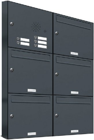 AL Briefkastensystem für 5 Parteien, Aufputzmontage, grau, B/H/T: 76,6 x 102,6 x 11,6 cm - Bild 1