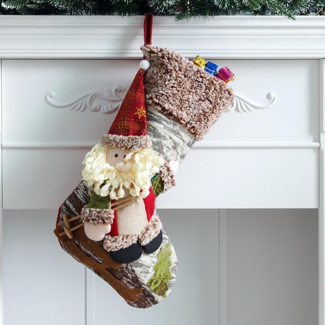 NATAWA Weihnachtsstrümpfe in Grau mit Sternen als Kamindekoration und Süßigkeitenhalter - Bild 1