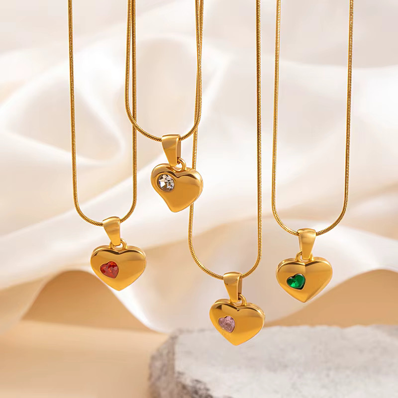 ANENJERY Halskette mit Herz Anhänger, Edelstahl, Zirkonia, Damen, Gold - Bild 2