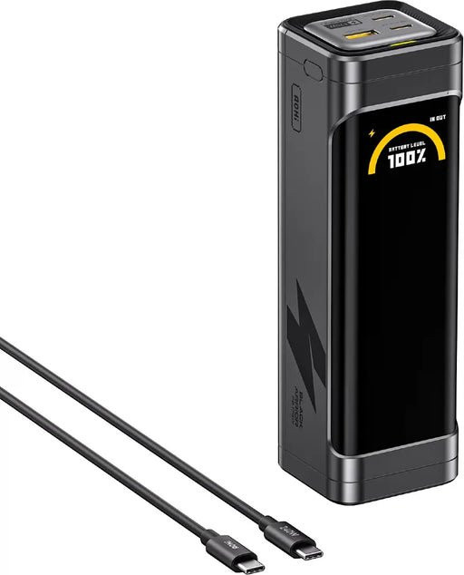 AOHI The BLACK WARRIOR Power Bank 25200mAh 170W PD3.0 mit LED Display und 240W USB-C Kabel in Schwarz - Bild 1