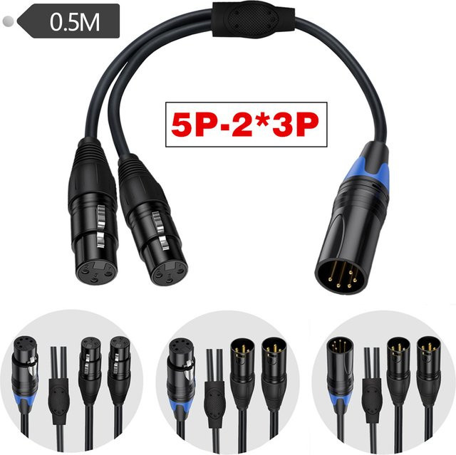 BSN XLR 5-Pin auf Dual 3-Pin Audio-Splitterkabel, symmetrisches Signalverteilungskabel in Schwarz für professionelle Audioanwendungen - Bild 1