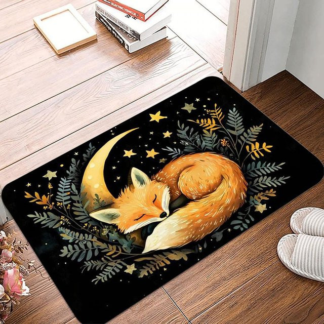 Rutschfeste Fußmatte Zauberpilz und kleiner Fuchs mit Motiv für Wohnzimmer, Schlafzimmer oder Küche, B/B: 50 x 80 cm - Bild 1