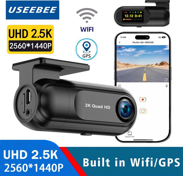 USEEBEE Dashcam mit 2,5K QHD Auflösung, WiFi und GPS, Black Box mit 24H Parkmodus und Super Nachtsicht, Schwarz - Bild 1