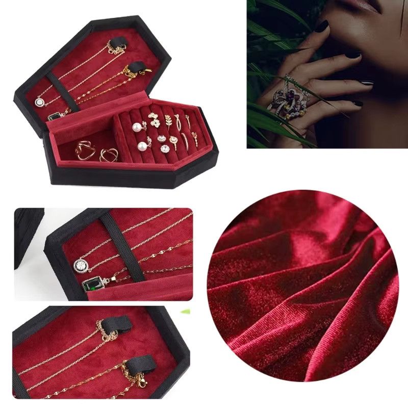 Lesaiyarr Schmuckschatulle Sarg aus Samt in Schwarz und Rot mit individuellem Logo für Halloween als personalisiertes Geschenk - Bild 3