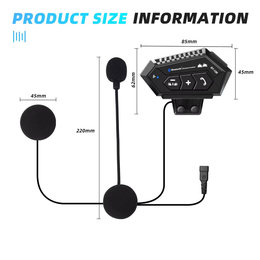 Kebidumei Bluetooth Motorrad Helm Headset in Schwarz mit Mikrofon und Sprachsteuerung - Bild 6